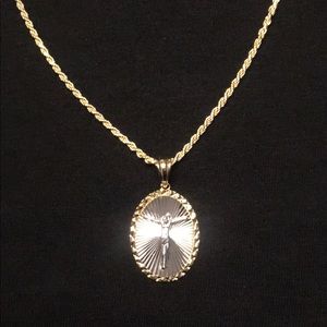 Gold Rope Chain 2mm and Medallion Jesus Pendant